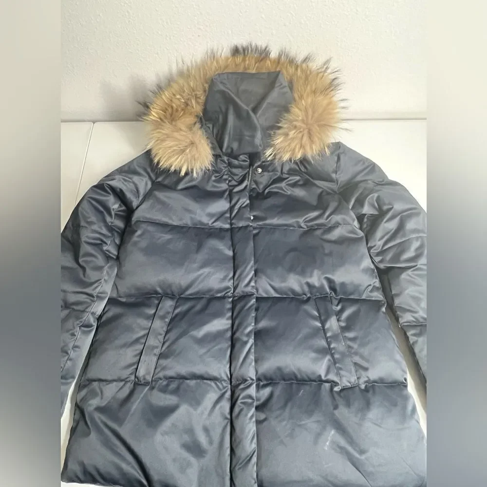 Cyrillus Paris Hooded Puffer Coat Down raccoon fur size 6